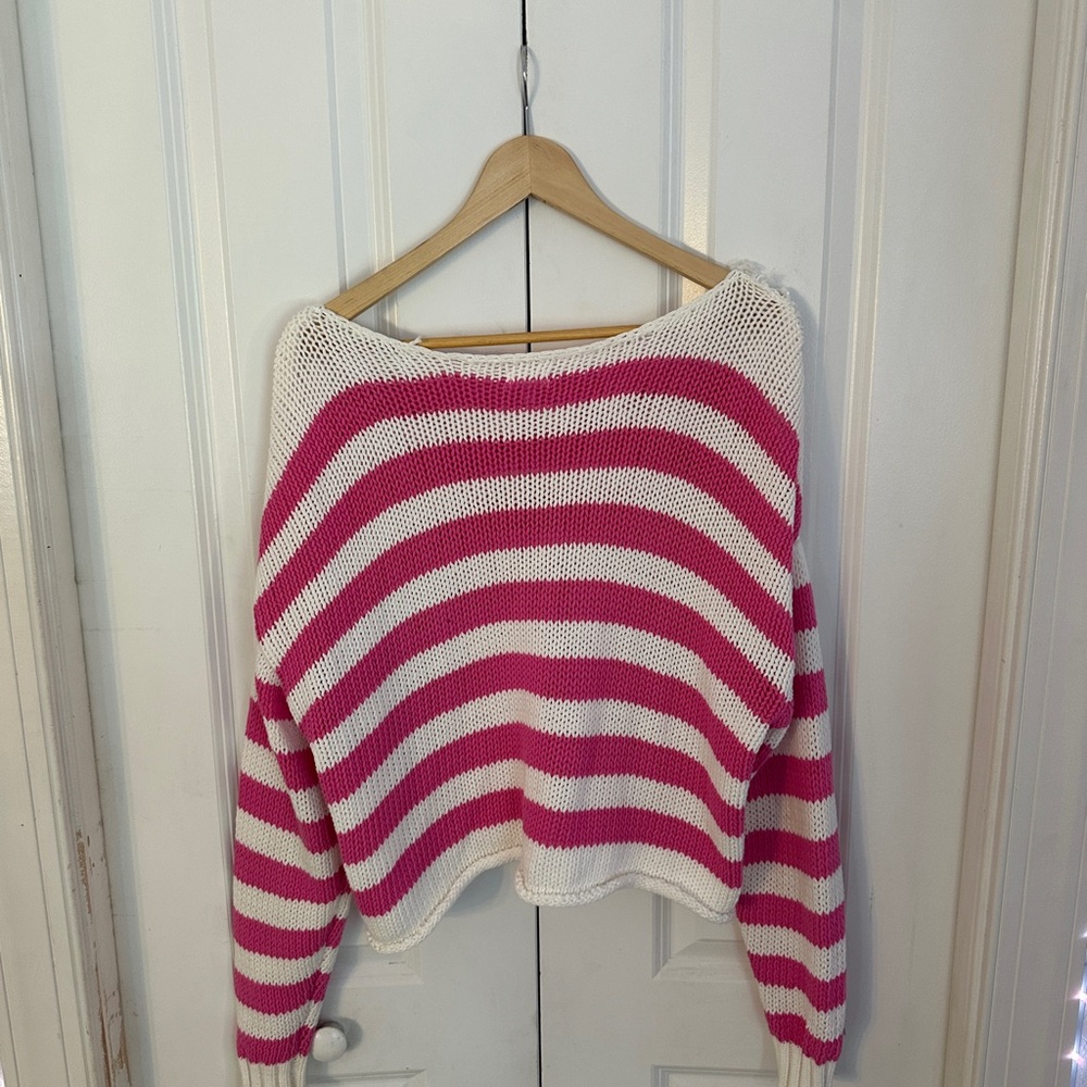 Aerie pink and white striped sweater
